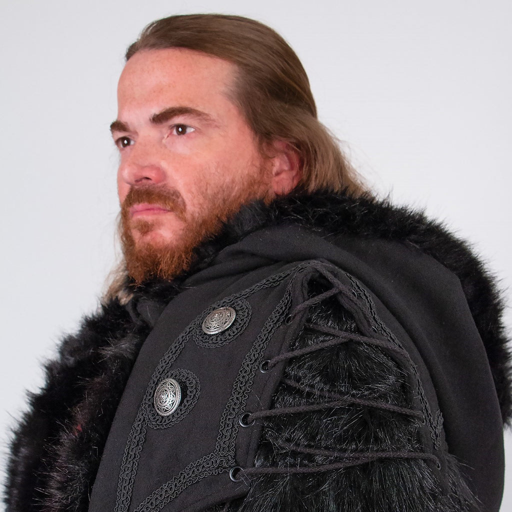 Black Hooded Viking Cape with Faux Fur
