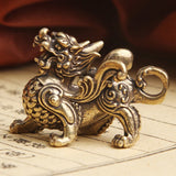 Brass Qilin Dragon Statue - Chinese Feng Shui Figurine for Wealth, Prosperity, and Luck, Vintage Home Decor Ornament