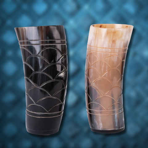 Carved Horn Cup Set