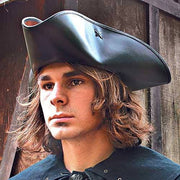 Capt. Jack Tricorn Leather Hat - Dark Brown