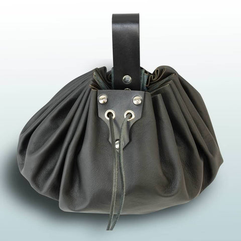  Round Large Leather Pouch - Black
