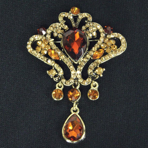 Amber Jeweled Brooch - costumesandcollectibles