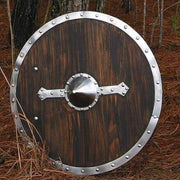 Round Wooden Viking Shield with Steel Boss and Rim