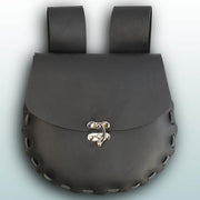 Round Medium Leather Pouch - Black