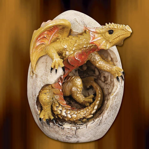 Gold Dragon Hatchling and Egg Statue